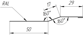Планка крепёжная фальц 50x17x29 мм, 5015 небесно-синий глянцевый