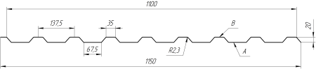 Профнастил С20B 1150/1100x0,6 мм, цинк