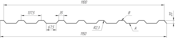 Профнастил С20B 1150/1100x0,5 мм, 7024 графитовый серый стальной бархат